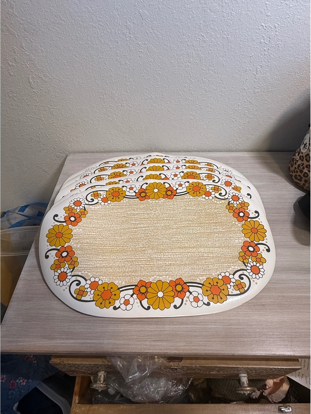Vintage Floral Pattern Retro Placemats Set of 5